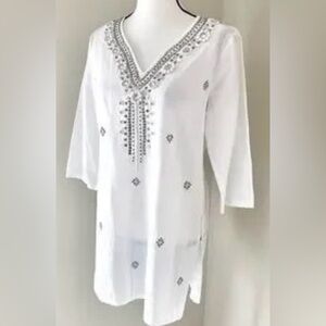 Chico’s White Beaded Tunic Cover Up Chico size 1 = M